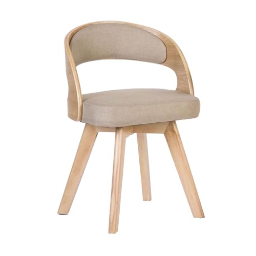 360° Swivel Dining Chairs, Modern Upholstered Chair with Cotton Linen Cushion and Arc Hollow Backrest Wooden Legs B 1pc von HGTRH
