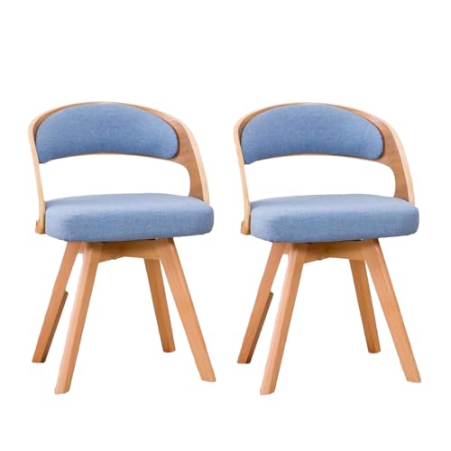 360° Swivel Dining Chairs, Modern Upholstered Chair with Cotton Linen Cushion and Arc Hollow Backrest Wooden Legs C 2pcs von HGTRH