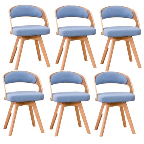 360° Swivel Dining Chairs, Modern Upholstered Chair with Cotton Linen Cushion and Arc Hollow Backrest Wooden Legs C 6pcs von HGTRH
