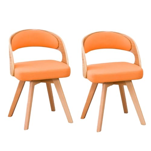 360° Swivel Dining Chairs, Modern Upholstered Chair with Cotton Linen Cushion and Arc Hollow Backrest Wooden Legs F 2pcs von HGTRH