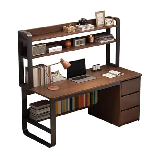 Computer Desk, Study Writing Table with Three Drawers Integrated Desk and Bookshelf Office Desk Workstation for Bedroom Study and Other Scenes Metal Frame Black Walnut 120 * 50cm Computer Desk, Study Writing Table with Three Drawers Integrated Desk and Bookshelf Office Desk Workstation for Bedroom Study and Other Scenes Metal Frame Black Walnut 120 * 50cm von HGTRH