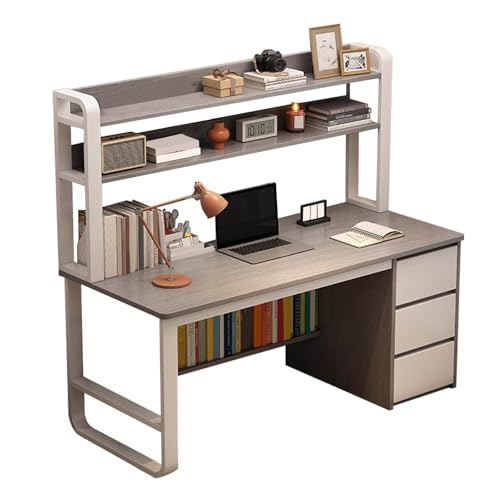 Computer Desk, Study Writing Table with Three Drawers Integrated Desk and Bookshelf Office Desk Workstation for Bedroom Study and Other Scenes Metal Frame Grey 100 * 50cm Computer Desk, Study Writing Table with Three Drawers Integrated Desk and Bookshelf Office Desk Workstation for Bedroom Study and Other Scenes Metal Frame Grey 100 * 50cm von HGTRH