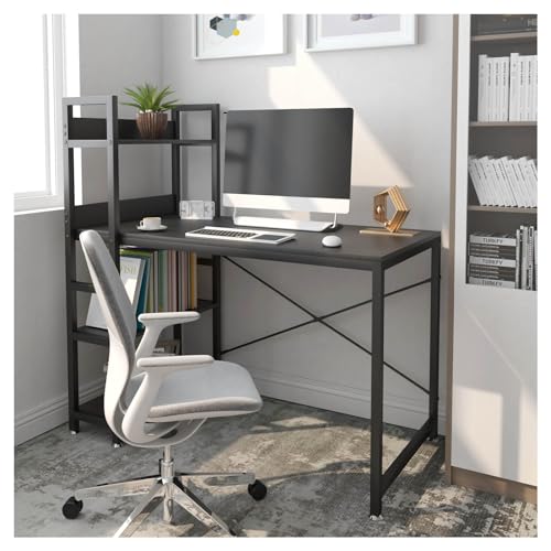 Computer Desk, Writing Study Table with Bookshelf Storage Shelves for Small Space Modern Simple Workstation Storage Partitions can be Moved for Home Office Black von HGTRH