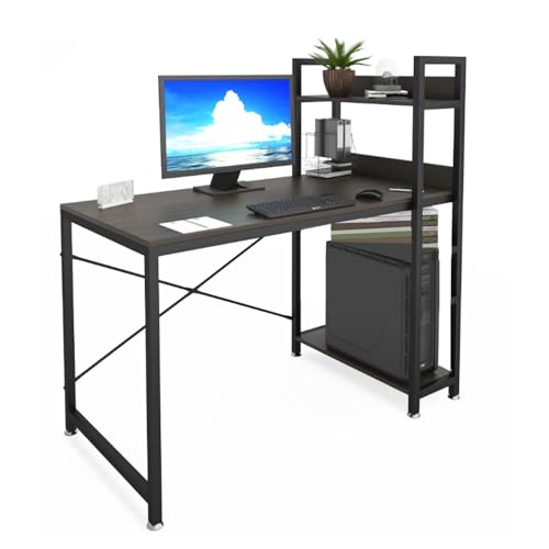 Computer Desk, Writing Study Table with Bookshelf Storage Shelves for Small Space Modern Simple Workstation Storage Partitions can be Moved for Home Office Log von HGTRH