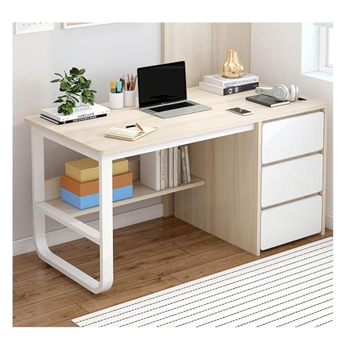 Computer Desk with 3-Drawer, Writing Desk Storage Rack Study Table Work Table Computer Workstation for Home Office Large Desktop Rectangular Maple 120cm von HGTRH