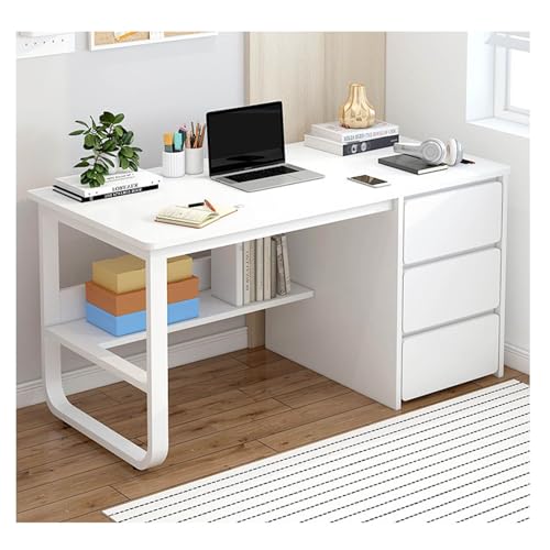 Computer Desk with 3-Drawer, Writing Desk Storage Rack Study Table Work Table Computer Workstation for Home Office Large Desktop Rectangular White 100cm von HGTRH