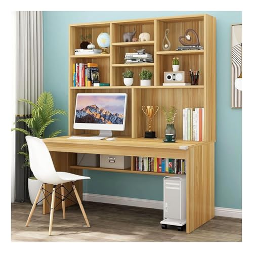 Computer Desk with Bookshelf, Modern Home Office Desk with Shelf Gaming Desk Wooden Workstation Work Table for Small Space PC Laptop Desk for Living Room Office Light Oak 100x50x185cm von HGTRH