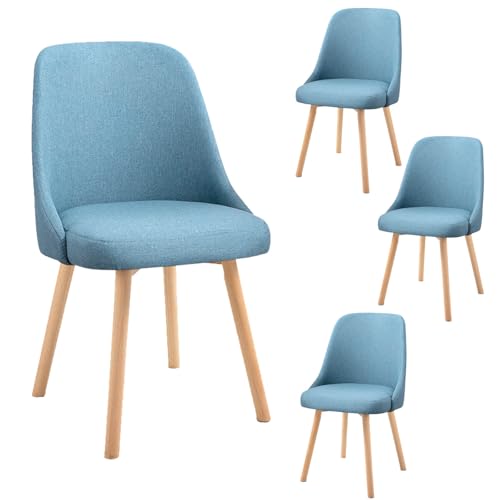 HGTRH 360° Rotating Dining Chair, Upholstered Chairs with Backrest Kitchen Chairs Cotton Linen 6.5cm Solid Wood Legs 551lbs Blue 4pcs von HGTRH