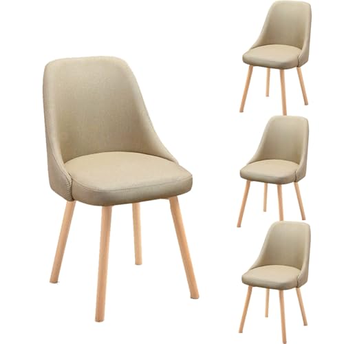 HGTRH 360° Rotating Dining Chair, Upholstered Chairs with Backrest Kitchen Chairs Cotton Linen 6.5cm Solid Wood Legs 551lbs Khaki 4pcs von HGTRH