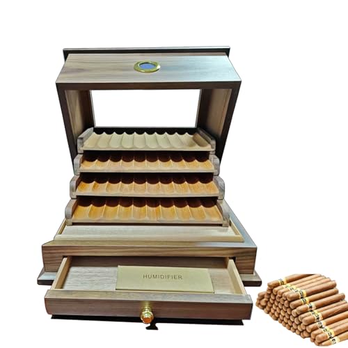 HGTRH Cigar Cabinet Humidor with Spanish Cedar Wood, Cigar Box with 4 Drawers Hygrometer Humidifiers von HGTRH
