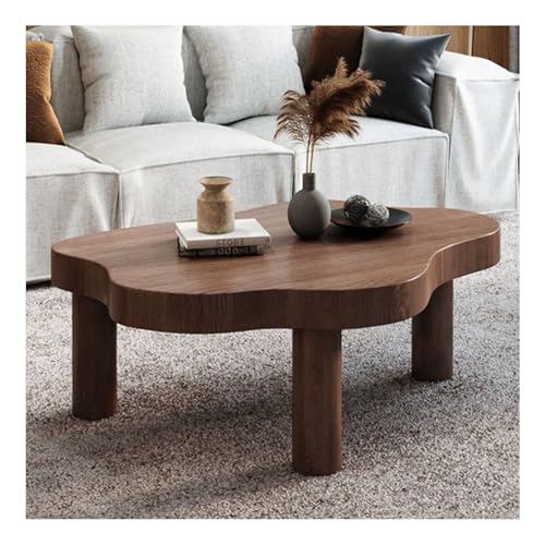 HGTRH Cloud Shaped Coffee Table, Irregular Solid Wood Cloud Shape Sofa Table Decor with 3 Legs Round Corner for Living Room Bedroom Furniture Walnut 110x80x40cm von HGTRH