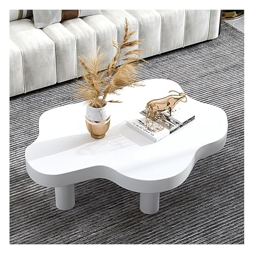 HGTRH Cloud Shaped Coffee Table, Irregular Solid Wood Cloud Shape Sofa Table Decor with 3 Legs Round Corner for Living Room Bedroom Furniture White 120x80x40cm von HGTRH