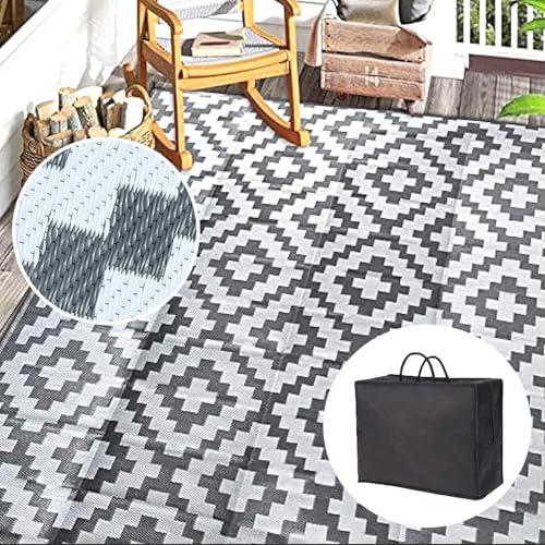 HGTRH Outdoor Teppich Camping Faltbar, Leicht Waschbarer Balkon Teppich, Geflochten Kunststoff Wendbar Teppich für DraußEn Wohnmobil Tragbar Wetterfest Terrassen Teppich für Campingwagen von HGTRH