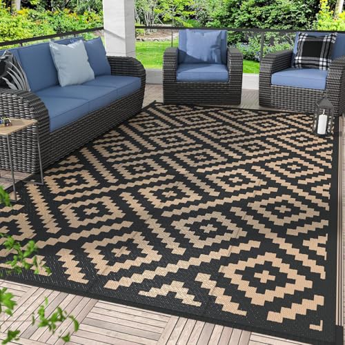 HGTRH Outdoor Teppich Camping mit öSen, Balkon Teppich Wasserfest Outdoor, Wendbar Gefloch Tenteppich für DraußEn Wohnmobil Kunststoff Strohteppich Faltbare Tragbar Wetterfest Garten AußEnteppich von HGTRH