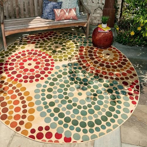 HGTRH Outdoor Teppich Rund 100cm, Balkon Teppich Wasserfest Rund, Teppich FüR DraußEn Balkon Rund Antirutsch Terrassen Teppich Waschbarer Pflegeleicht AußEnteppich Terrassen Garten von HGTRH