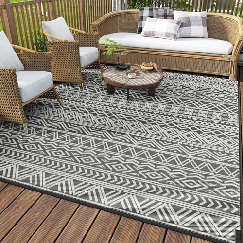 HGTRH Outdoor Teppich Wetterfest Klein 80x120, Outdoorteppich Camping, Faltbar Leicht Balkon Teppich Wasserfest Outdoor Waschbarer UV-BestäNdig Geometrische Teppich für DraußEn Terrassen Wohnmobil von HGTRH