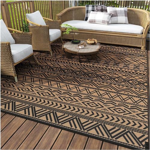 HGTRH Outdoor Teppich Wetterfest Klein 80x120, Outdoorteppich Camping, Faltbar Leicht Balkon Teppich Wasserfest Outdoor Waschbarer UV-BestäNdig Geometrische Teppich für DraußEn Terrassen Wohnmobil von HGTRH