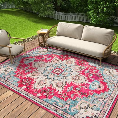 HGTRH Outdoor Teppich Wetterfest und UV BestäNdig, Balkon Teppich Klein Quadratisch Schmutzabweisend Teppich für DraußEn Antirutsch Weich Waschbarer Teppiche Gegend Picknickdecken von HGTRH
