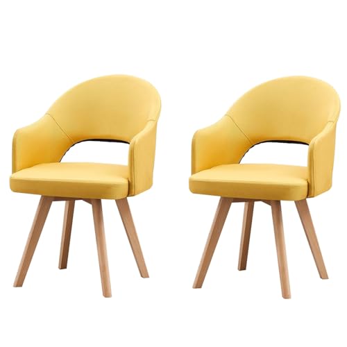 HGTRH Rotating Fabric Armchairs, Dining Room Chairs with Backrest Solid Wood Legs Upholstered Chair for Living Room Bedroom B 2pcs von HGTRH