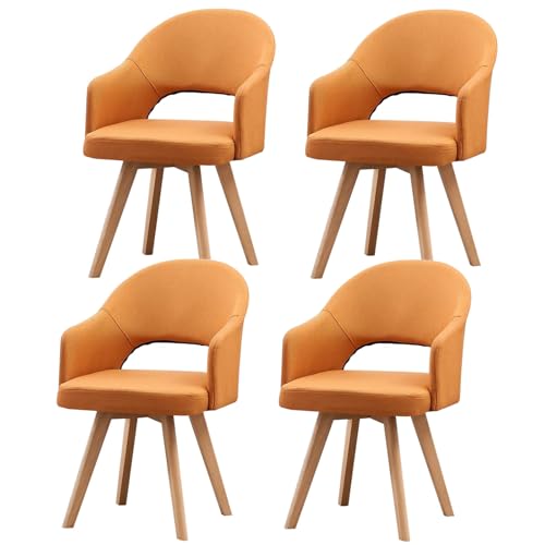 HGTRH Rotating Fabric Armchairs, Dining Room Chairs with Backrest Solid Wood Legs Upholstered Chair for Living Room Bedroom C 4pcs von HGTRH