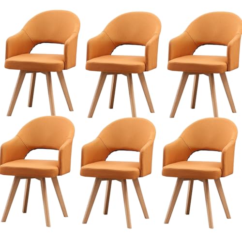 HGTRH Rotating Fabric Armchairs, Dining Room Chairs with Backrest Solid Wood Legs Upholstered Chair for Living Room Bedroom C 6pcs von HGTRH