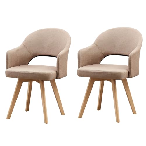 HGTRH Rotating Fabric Armchairs, Dining Room Chairs with Backrest Solid Wood Legs Upholstered Chair for Living Room Bedroom F 2pcs von HGTRH