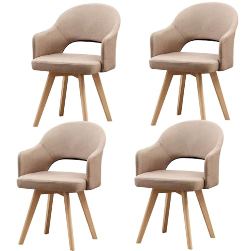 HGTRH Rotating Fabric Armchairs, Dining Room Chairs with Backrest Solid Wood Legs Upholstered Chair for Living Room Bedroom F 4pcs von HGTRH