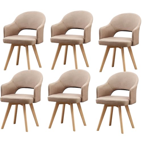 HGTRH Rotating Fabric Armchairs, Dining Room Chairs with Backrest Solid Wood Legs Upholstered Chair for Living Room Bedroom F 6pcs von HGTRH