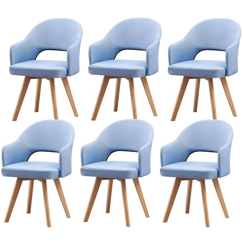 HGTRH Rotating Fabric Armchairs, Dining Room Chairs with Backrest Solid Wood Legs Upholstered Chair for Living Room Bedroom G 6pcs von HGTRH
