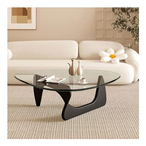 HGTRH Small Glass Living Room Coffee Table, Modern Sofa Side Table with Wooden Legs Irregular Minimalist Leisure Style Easy Assembly Black LegsA 114x83cm von HGTRH
