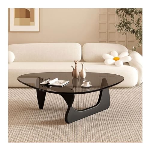 HGTRH Small Glass Living Room Coffee Table, Modern Sofa Side Table with Wooden Legs Irregular Minimalist Leisure Style Easy Assembly Black LegsB 92x65cm von HGTRH