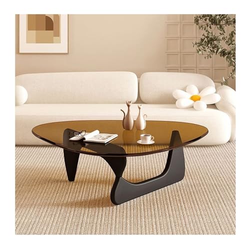 HGTRH Small Glass Living Room Coffee Table, Modern Sofa Side Table with Wooden Legs Irregular Minimalist Leisure Style Easy Assembly Black LegsC 82x57cm von HGTRH