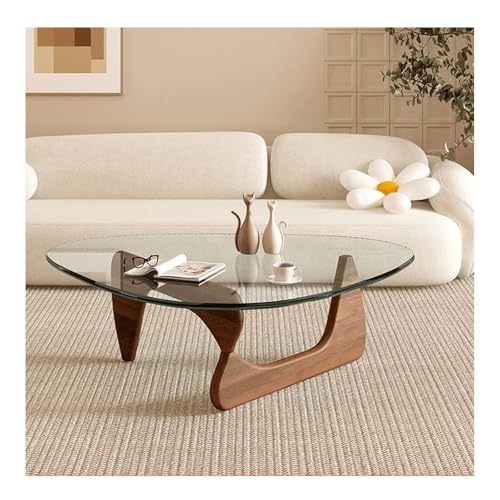 HGTRH Small Glass Living Room Coffee Table, Modern Sofa Side Table with Wooden Legs Irregular Minimalist Leisure Style Easy Assembly Walnut LegsA 82x57cm von HGTRH