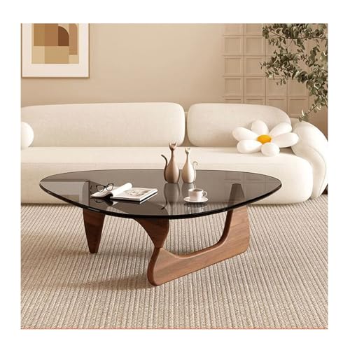 HGTRH Small Glass Living Room Coffee Table, Modern Sofa Side Table with Wooden Legs Irregular Minimalist Leisure Style Easy Assembly Walnut LegsB 114x83cm von HGTRH
