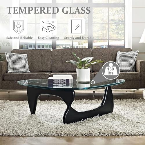 HGTRH Small Glass Living Room Coffee Table, Modern Sofa Side Table with Wooden Legs Irregular Minimalist Leisure Style Easy Assembly Walnut LegsB 92x65cm von HGTRH