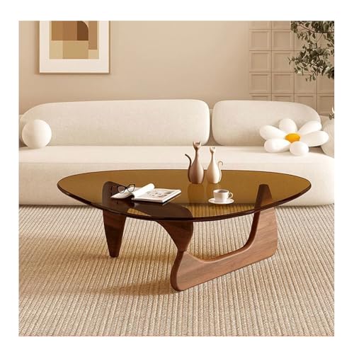 HGTRH Small Glass Living Room Coffee Table, Modern Sofa Side Table with Wooden Legs Irregular Minimalist Leisure Style Easy Assembly Walnut LegsC 82x57cm von HGTRH