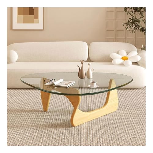 HGTRH Small Glass Living Room Coffee Table, Modern Sofa Side Table with Wooden Legs Irregular Minimalist Leisure Style Easy Assembly Wood LegsA 82x57cm von HGTRH