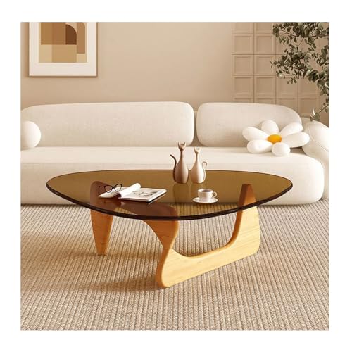HGTRH Small Glass Living Room Coffee Table, Modern Sofa Side Table with Wooden Legs Irregular Minimalist Leisure Style Easy Assembly Wood LegsC 92x65cm von HGTRH