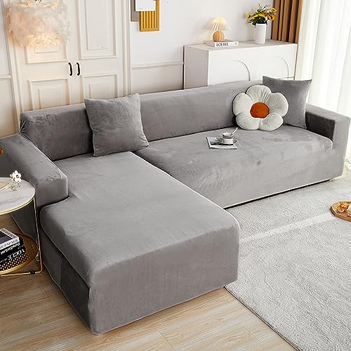 HGTRH Sofa üBerzug 1 2 3 4 Sitzer mit Armlehne Kratzfest, Sofabezug Ecksofa Spannbezug, Samt Sofaschoner L Form Schmutzabweisend Waschbar Kompletter Schutz, Elastische Couch üBerzug Sofahusse von HGTRH