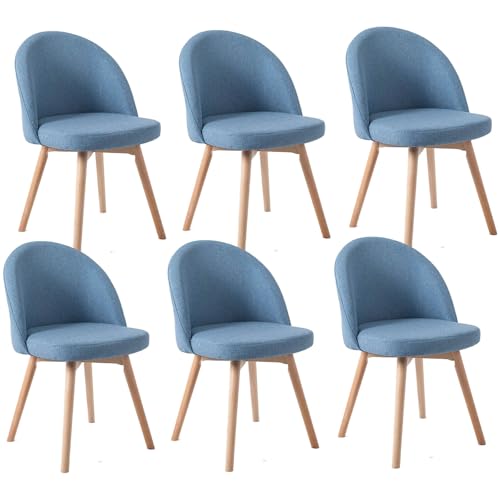 HGTRH Swivel Dining Chairs, Conference Chairs with Curved Backrest Upholstered Armchair with Solid Wood Legs Lounge Chair E 6pcs von HGTRH
