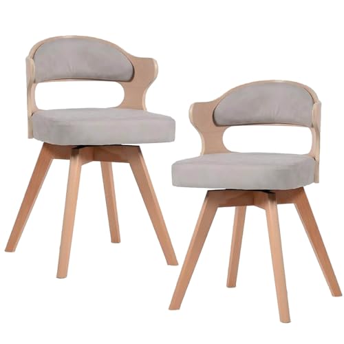 HGTRH Swivel Dining Room Chairs, Wooden Kitchen Chairs with Armrest Padded Armchairs with Linen for Living Room Bedroom C 2pcs von HGTRH