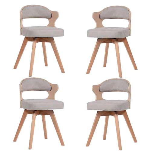 HGTRH Swivel Dining Room Chairs, Wooden Kitchen Chairs with Armrest Padded Armchairs with Linen for Living Room Bedroom C 4pcs von HGTRH