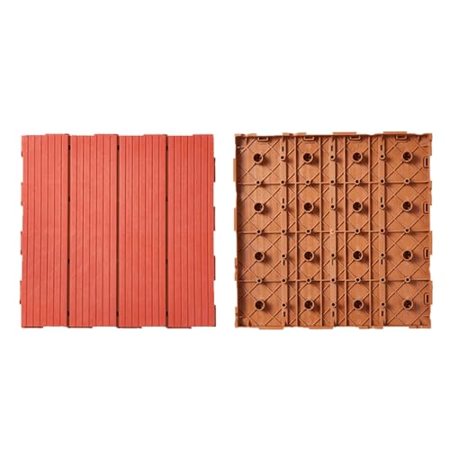 Plastic Patio Tiles, Balcony Decking Tiles with Click System Drainage Substructure Plastic Click Tiles for Balcony Garden and Patio 30 x 30 cm - 1 m² Easy Installation Brick red 22pcs Plastic Patio Tiles, Balcony Decking Tiles with Click System Drainage Substructure Plastic Click Tiles for Balcony Garden and Patio 30 x 30 cm - 1 m² Easy Installation Brick red 22pcs von HGTRH