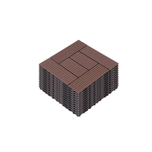 1㎡ WPC Patio Tiles, 30 x 30 cm Interlocking Floor Tiles with Click System Water Drain Weatherproof Floor Coverings for Garden Patio Balcony Easy to Install Coffee von HGTRH