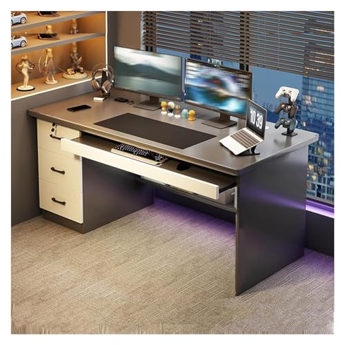 Study Desk with Keyboard Tray Storage Shelves, Computer Desk with 3 Drawers Desktop Elevated Stand Workstation for Home and Office Spacious Tabletop Writting Desk 120cm von HGTRH