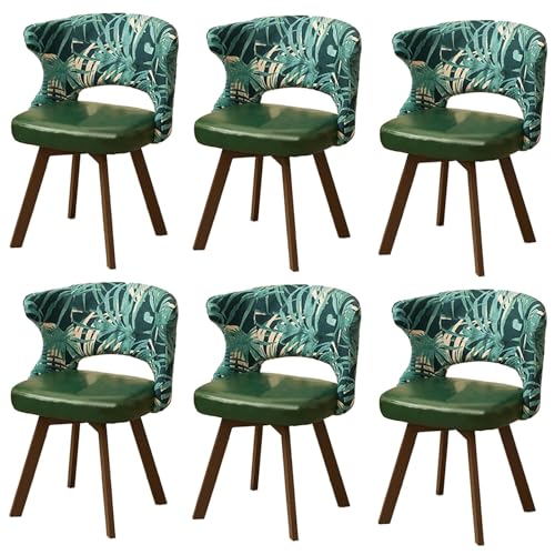 Swivel Dining Room Chairs, Rotating Velvet Upholstered Chair with Armrests and Hollow Backrest Solid Wood Legs 330lbs A 6pcs von HGTRH