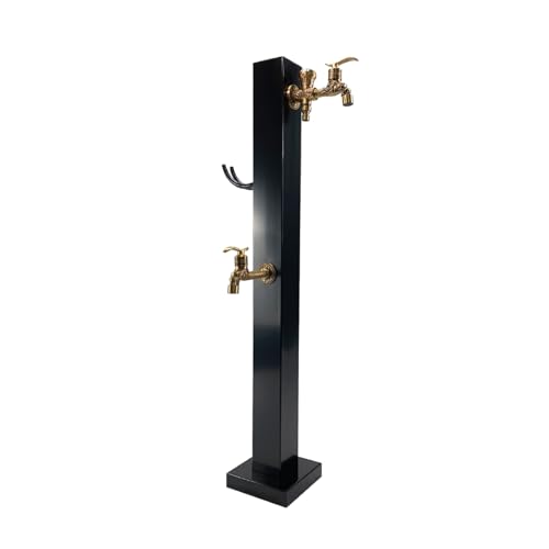 37,4 Zoll Bodenmontage-Wasserhahn, quadratische vertikale Garten-Wassersäule aus Edelstahl 304 mit 2 Wasserhähnen, Frostschutzsäule for den Außenbereich mit Doppelauslass(Gold) von HGTYDV2