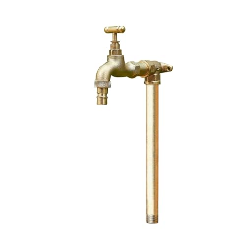 Freistehende Kupfer-Gartenwassersäule mit Wasserhahn, vertikale Frostschutzwasserleitung for den Außenbereich, Messing-Bodenmontage, Wasserhahn for den Schulhof(Gold,100cm/39.3'') von HGTYDV2