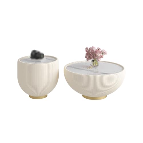 HGTYDV2 Moderner runder Couchtisch, 2er-Set, Drum-Mitteltisch mit weißer Sinterstein-Tischplatte, PU-Lederbezug und Titan-Sockel, Beistelltisch-Set für das Wohnzimmer HGTYDV2 Moderner runder Couchtisch, 2er-Set, Drum-Mitteltisch mit weißer Sinterstein-Tischplatte, PU-Lederbezug und Titan-Sockel, Beistelltisch-Set für das Wohnzimmer von HGTYDV2