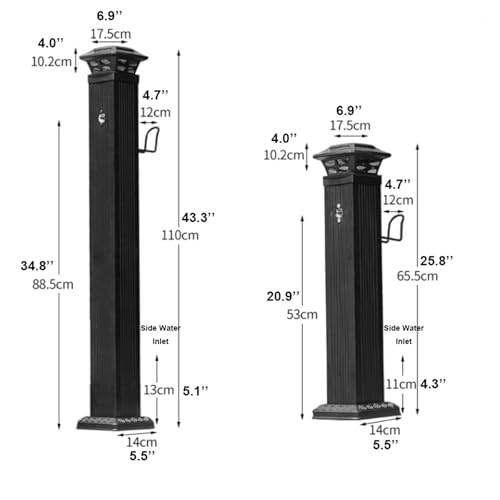 Quadratische Garten-Wassersäule aus Aluminiumlegierung mit Sensorlicht, freistehender Schlauchständer mit Doppelauslasshahn, Frostschutzhydrant for den Außenbereich(65.5cm) von HGTYDV2